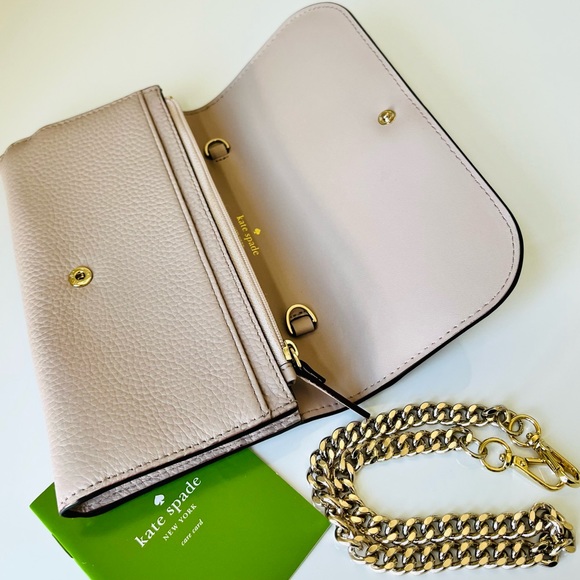 NWT Kate Spade  Clutch Chain Shoulder Leather Bag Bow Pebble Leather Mauve Pink